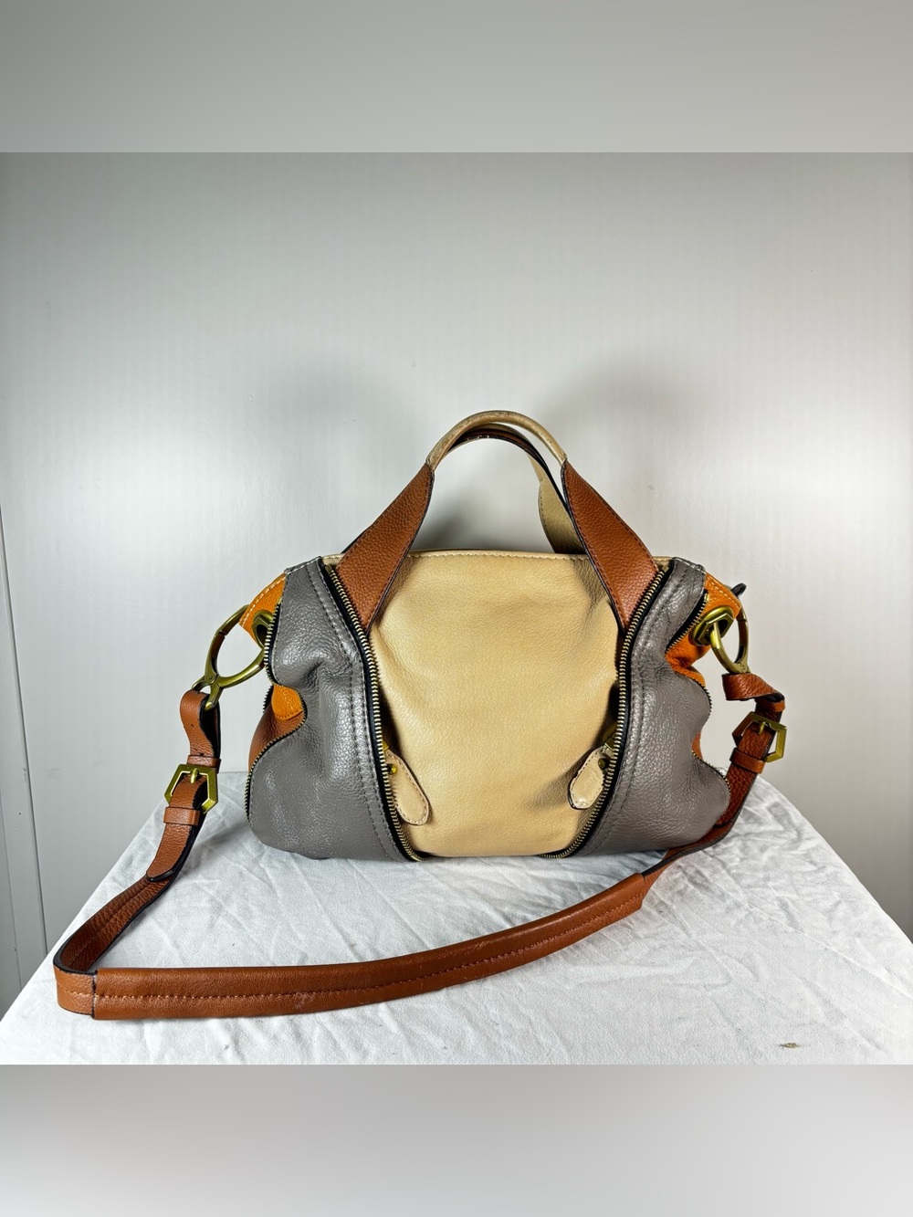OrYANY Lian Slouchy Color Block Pebble Genuine Leather Hobo Hand/Crossbody bag